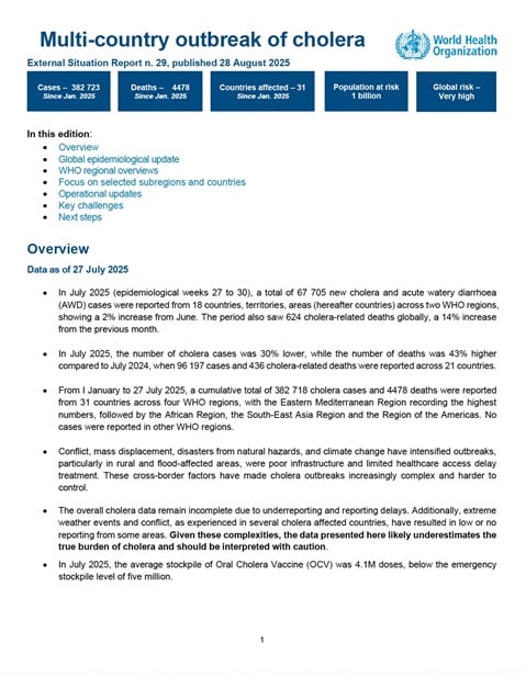 Multi-country outbreak of cholera, external situation report #29 -28 August 2025