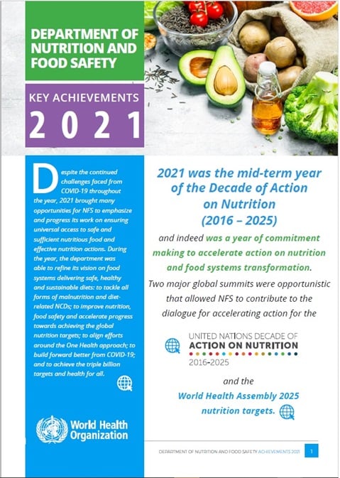 Department of Nutrition and Food Safety key achievements 2021